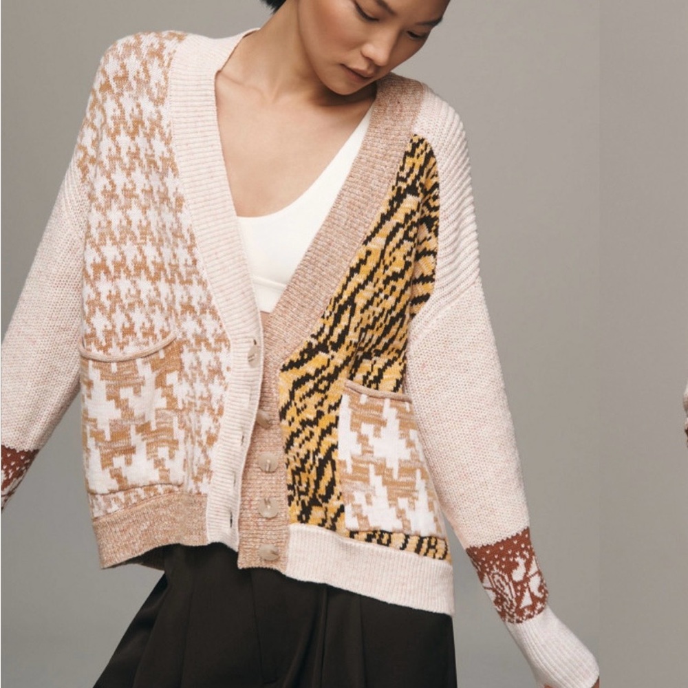 Pilcro Patchwork Cardigan Button Down Knit Xs - image 1